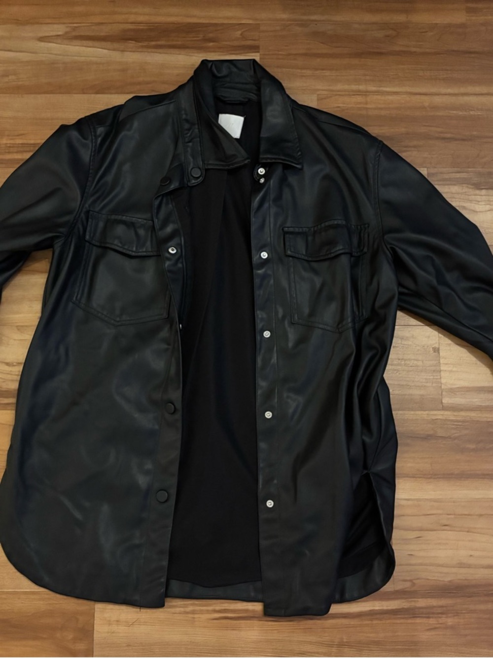H&M Black Faux Leather Shirt Jacket